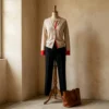 cardigan-beige-manga-roja-mujer-maniqui-atelier Chaleco Bicolor Beige y Rojo · Manga Larga · Yordall