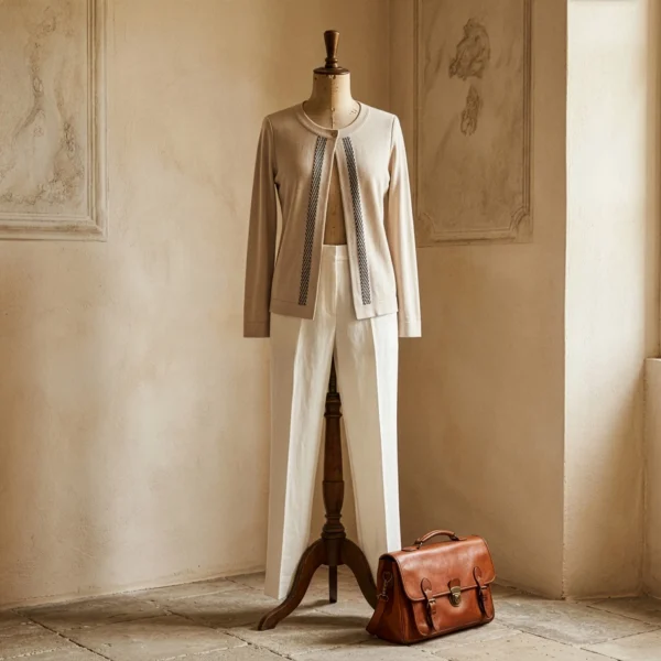 cardigan-beige-mujer-maniqui-atelier Chaleco Hilo Beige · Botones · Cardigan Mujer · Yordall
