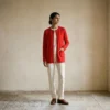 cardigan-hilo-rojo-mujer-cuerpo-completo-yordall Cardigan Hilo Rojo Mujer · Cuello Redondo · Yordall