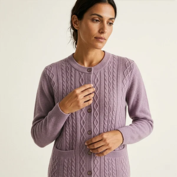 Chaleco lana alpaca rosa con trenzado artesanal — Yordall Chile