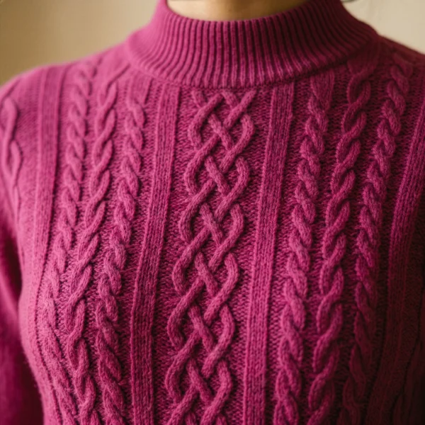 polera-alpaca-fucsia-detalle-tejido-trenzado-yordall polera lana alpaca fucsia mujer chile