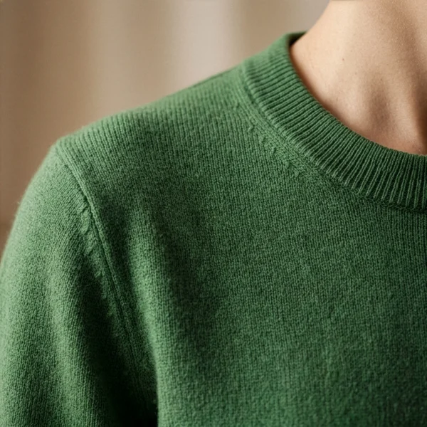 polera-lana-alpaca-verde-mujer-detalle-tejido Polera Lana Alpaca Verde · Cuello Redondo · Yordall