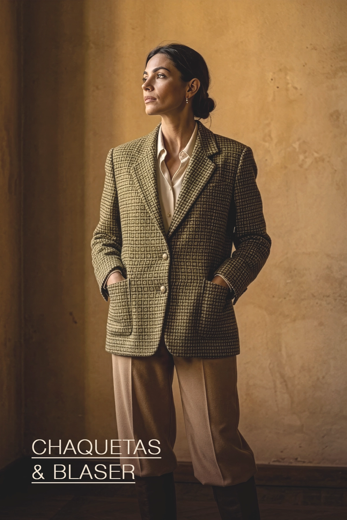 Categoría chaquetas y blazer mujer lana alpaca tweed verde - Yordall Chile