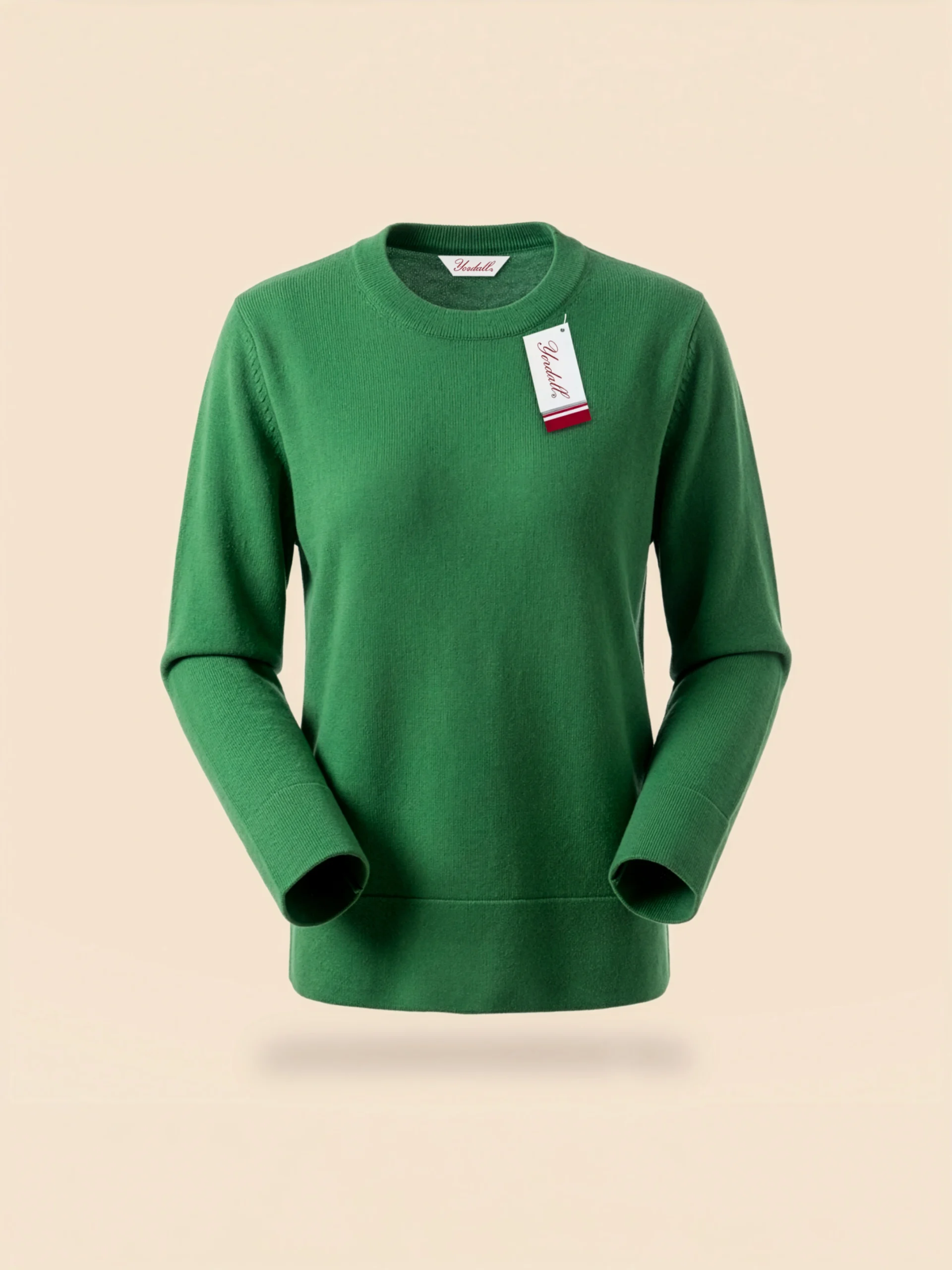 Polera de manga larga verde de lana para mujer sobre fondo crema – Yordall Chile