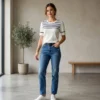 polera-rayada-mujer-look-completo-jeans-yordall Polera rayada mujer boucle con rayas marineras, look completo con jeans — Yordall Chile
